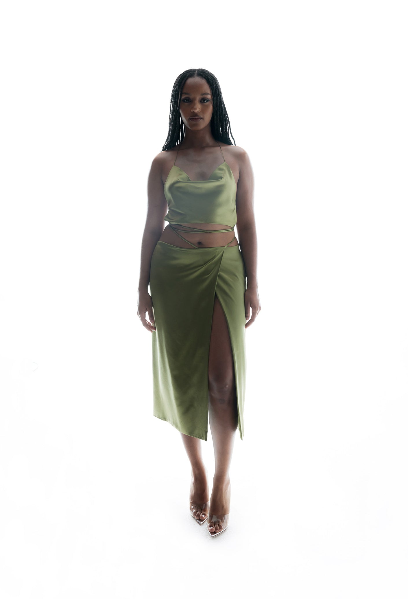 Ribbon Wrap Skirt, Moss