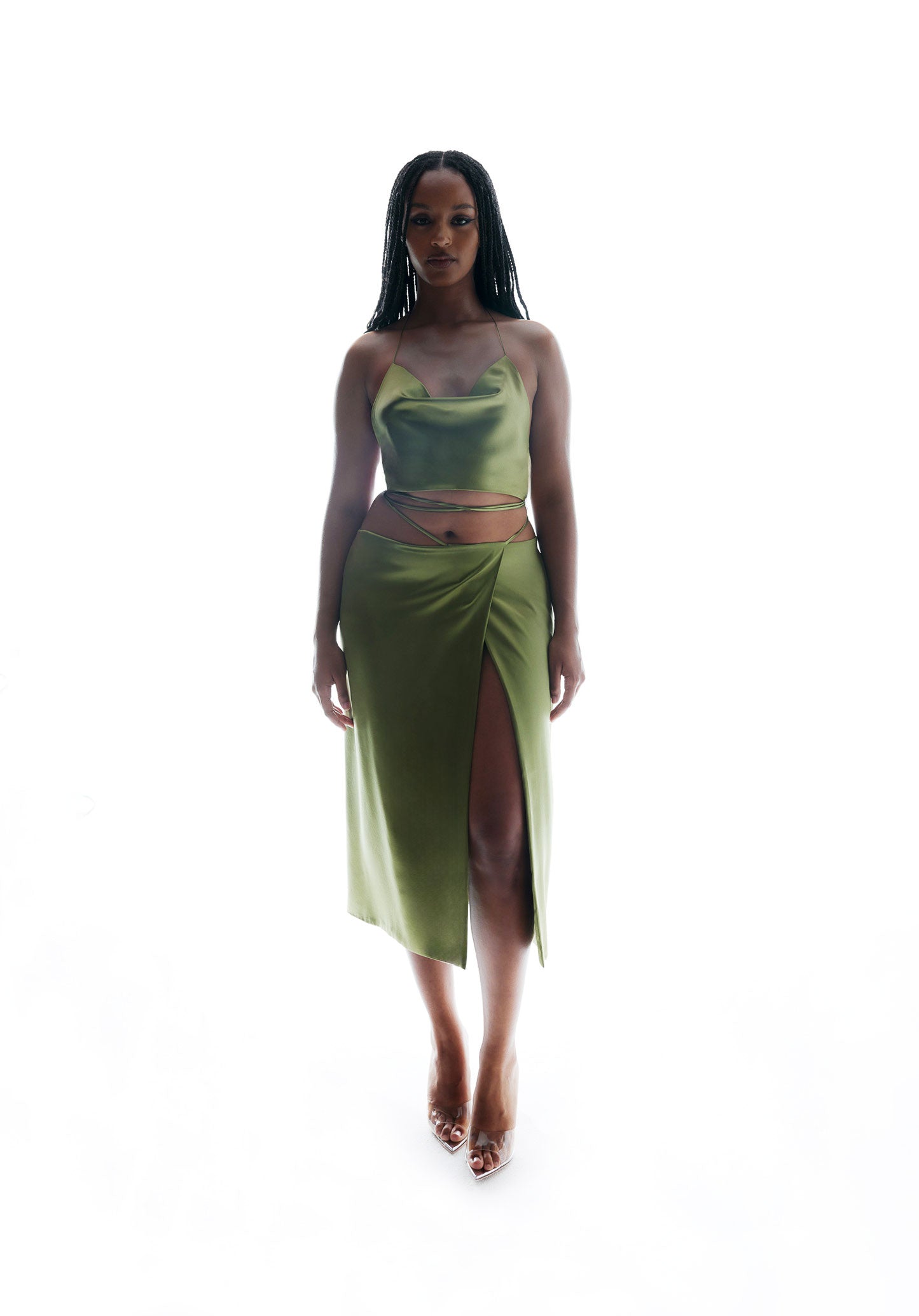 Ribbon Wrap Skirt, Moss