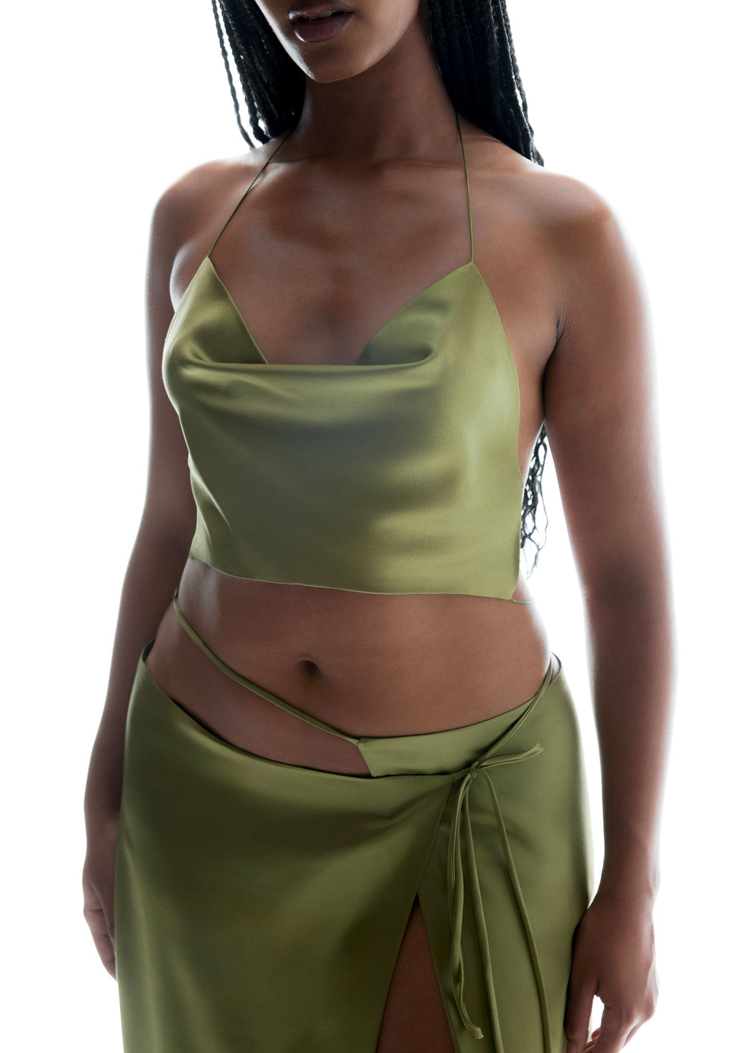 【THE MOZZ】Ribble Wrap Shirring Skirt Ribbon Wrap Skirt, Moss