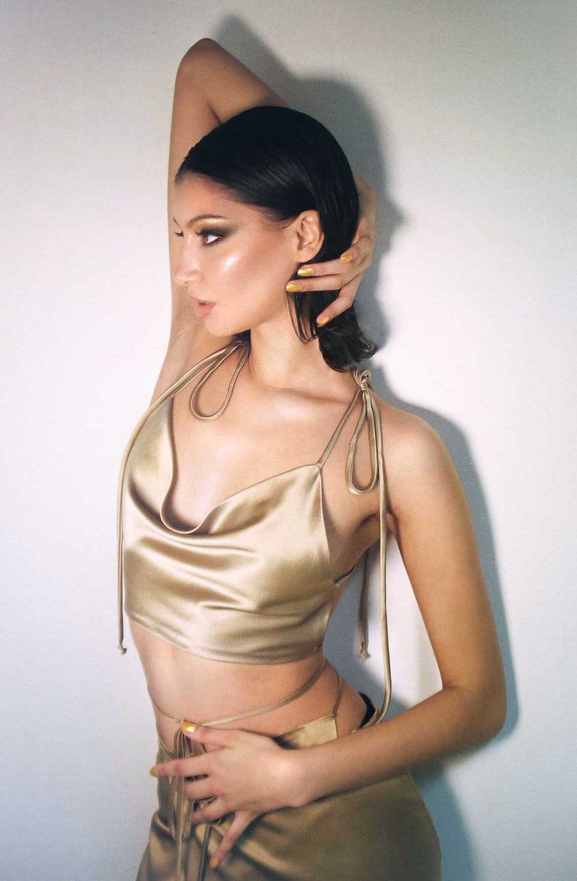 Silk Ribbon Top, Camel