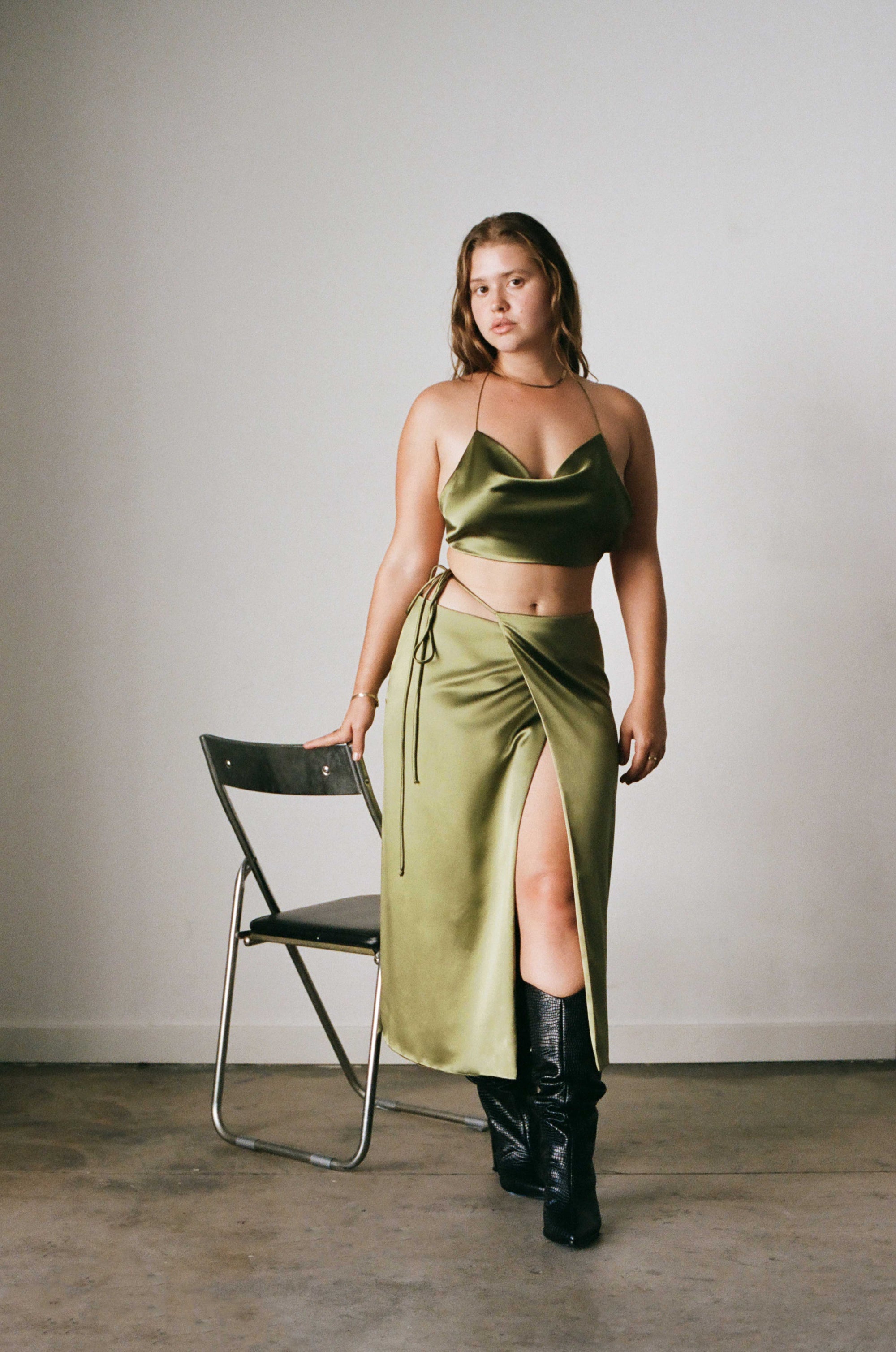 Ribbon Wrap Skirt, Moss